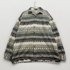 VTG Private member Heavy Button-Down Over Shirt L Aztec Southwest Pattern Retro